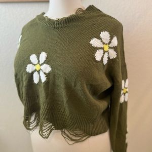 Cropped- Knit Floral Sweater